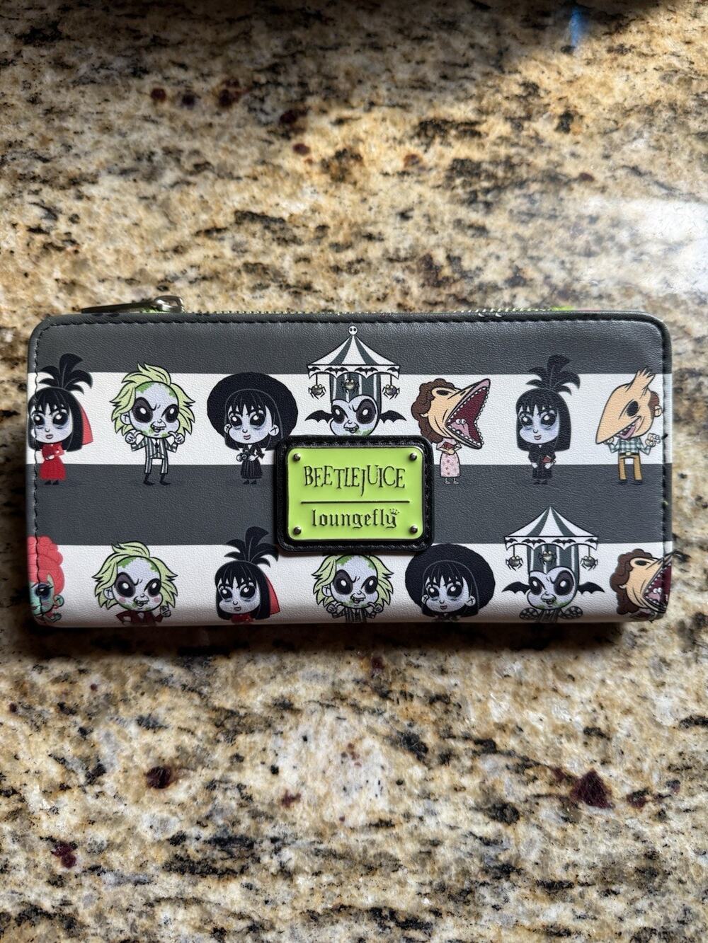 Loungefly Beetlejuice Chibi Zip Around Wallet Black White Stripe WB 2022